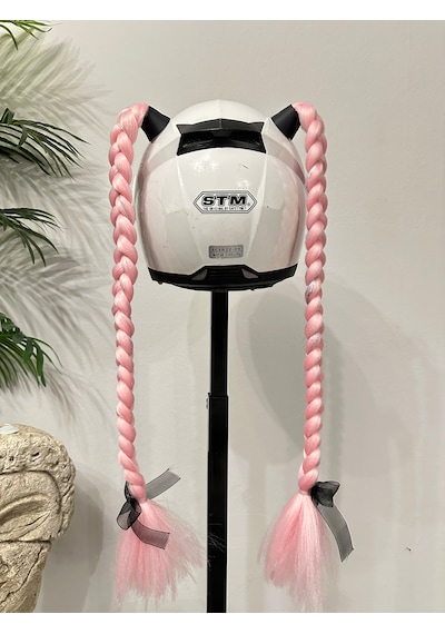 Motor & Motosiklet Pembe Simli Çift Örgü Saç Kask Dış Aksesuarı Diğer