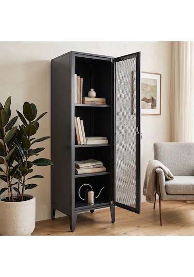 Alfafonet Ziglat Serisi Kilitli Metal Home Office Dolabı %70 Perfore Kapaklı Antrasit Gri Ral 7016 450x1500x450 Mm