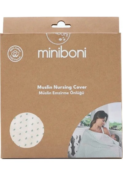 Miniboni Müslin Emzirme Örtüsü - Beyaz - Mint