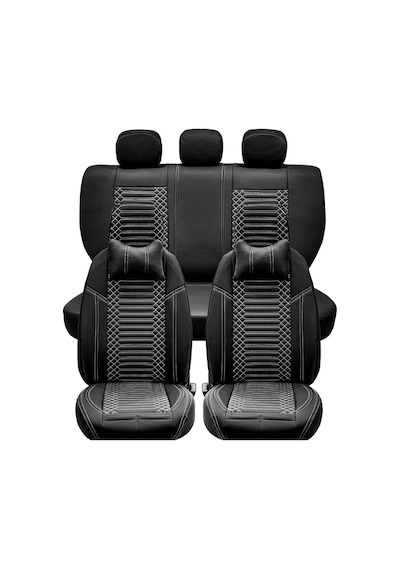 Dacia Sandero Stepway Uyumlu Lüks Deri Oto Koltuk Kılıfı Ön Arka Takım Siyah Beyaz Exc
