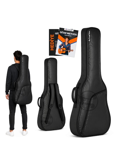 Fourtune Luca Siyah Klasik Gitar Kılıfı Kalın Taşıma Çantası Eğitim Metodu Hediye