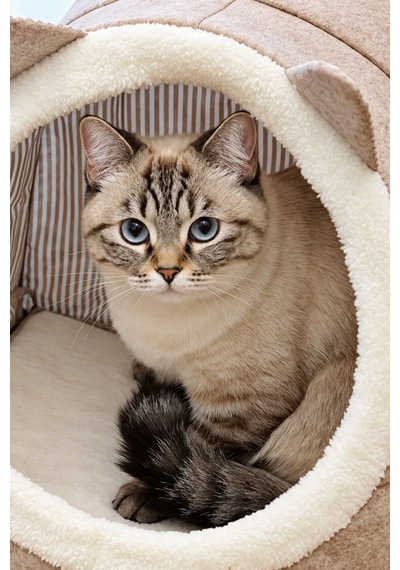 Kapalı Keçe Kedi Evi Ve Küçük Köpek Yatağı, Kulaklı Yuvalı Tasarım, Bej 40 34 35 Cm - 934271796