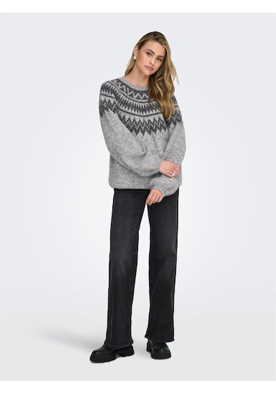Only Onlreykja Ls O-neck Knt Kadın Gri Kazak - 15353221 Gri