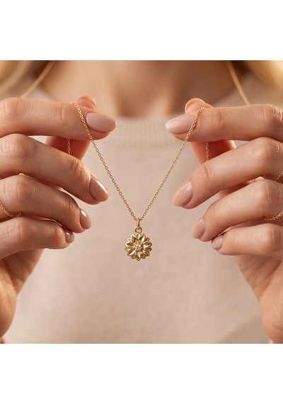 925 Ayar Gümüş Altın Kaplama Papatya Kolye Nisan Ayı Doğum Çiçeği Gold