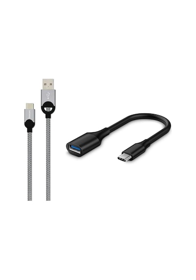 Philips Uyumlu 5A 100W UsbA to Type-C Örgülü 1.2M Hızlı Şarj Kablosu + ScHitec 3.0 OTG Dönüştürücü  Adaptör