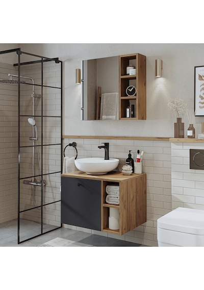 Lotus Lavabolu Mdf 65 Cm Banyo Dolabı + Aynalı Üst Dolap Atlantik Çam - Antrasit Lotus Lavabolu Mdf 65 Cm Banyo Dolabı + Aynalı Üst Dolap Atlantik Çam - Antrasit