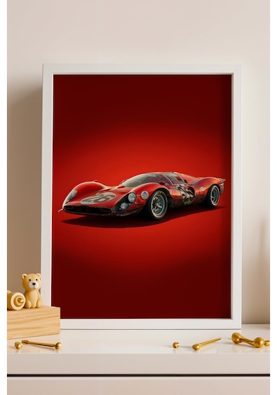 Saturn Ferrari 330 P4 Yarış Arabası Çerçeveli Tablo Erkek Odası Ve Garaj Dekoru Classic Car Collection