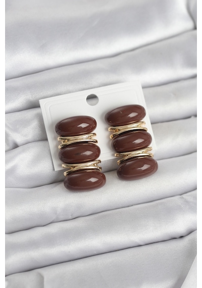 Kahverengi Vintage Model Gold Renk Kadın Küpe Altın