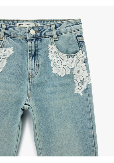 Koton Dantel Detaylı Pamuklu Mom Fit Denim Pantolon Orta İndigo 6skg40077ad İndigo Koton Dantel Detaylı Pamuklu Mom Fit Denim Pantolon Orta İndigo 6skg40077ad İndigo