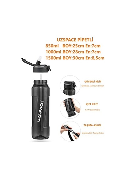 Fiftyfifty Pipetli Mega Boy 1500ml Tritan Su Matarası Turkuaz Genel