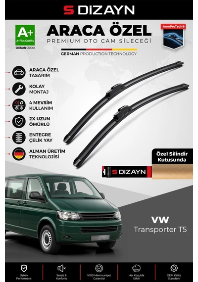 S-dizayn Volkswagen Transporter T5 7h Ön Cam Silecek Seti 2003-2009 Premium Araca Özel 60-55 Cm A+ K
