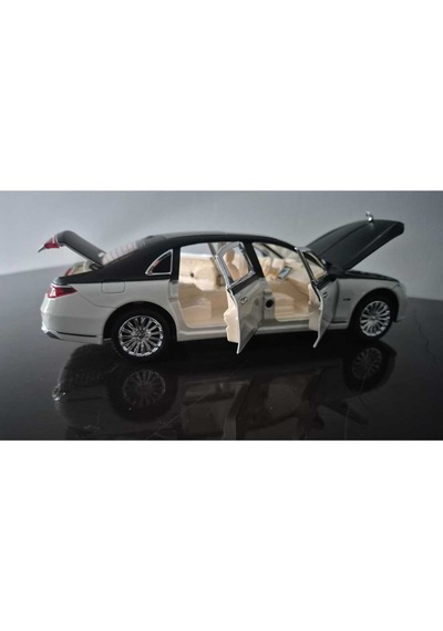 Metal Model Araç Mercedes S Class Oyuncak Araba Çek Bırak Sesli 23 Cm Beyaz Siyah