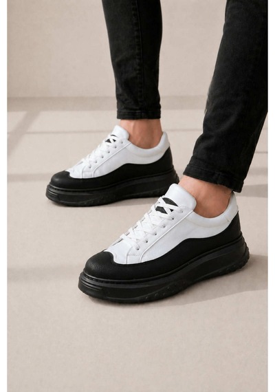 DMR Elegance Jy507 Dara Bağcıklı Cilt Erkek Günlük Sneaker Ayakkabı Cst Beyaz/siyah
