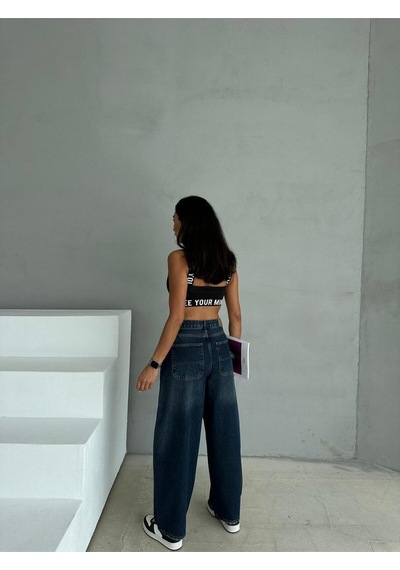 Zeo Basic Skater Tintli Balon Pantolon Tintli Mavi
