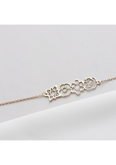 Glorria Kişiye Özel Çoklu Doğum Çiçeği Gümüş Bileklik Gold