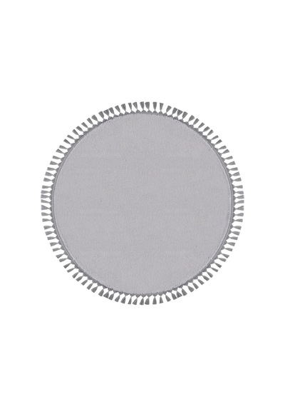 Comfort Oval Overloklu Peluş Halı Gri Gri Ponpon Saçaklı Daire