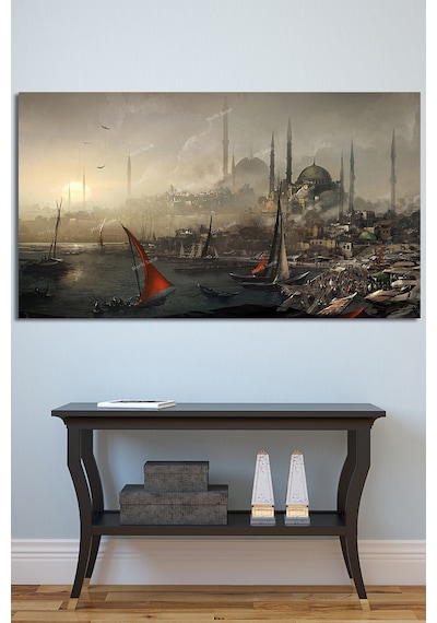 İstanbul Tarihi Yarımada Vintage Muhteşem Manzara Kanvas Tablo 175 x 80