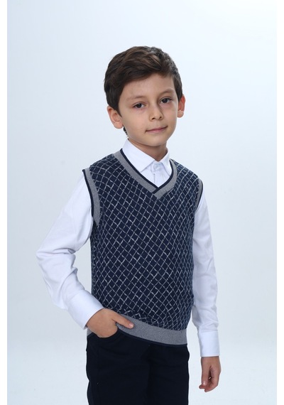 Toontoy Kids Toontoy Erkek Çocuk Regular Fit V Yaka Kare Desenli Okul Süveter - Garni & 2 İplik Lacivert Toontoy Kids Toontoy Erkek Çocuk Regular Fit V Yaka Kare Desenli Okul Süveter - Garni & 2 İplik Lacivert