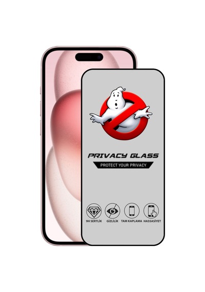 Apple iPhone Uyumlu 15 Tam Kaplayan Privacy Hayalet Temperli Ekran Koruycu Cam