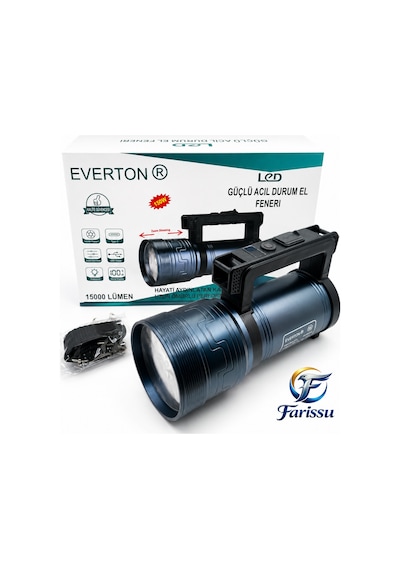 Everton Rt-829 Şarjlı Zoomlu Led El Feneri - 15000 Lümen, 3 Km Menzil, Powerbank Özellikli Mavi