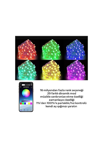Ally 10mt 100 Led Rgb Bluetooth Telefonla Kontrol Edilen Usb Led Çok  Renkli