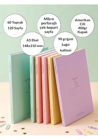 A5 Ebat Kalın Karton Kapaklı Ciltli 6'lı Defter Seti 2 Çizgili-çizgisiz-kareli 128 Sayfa 90