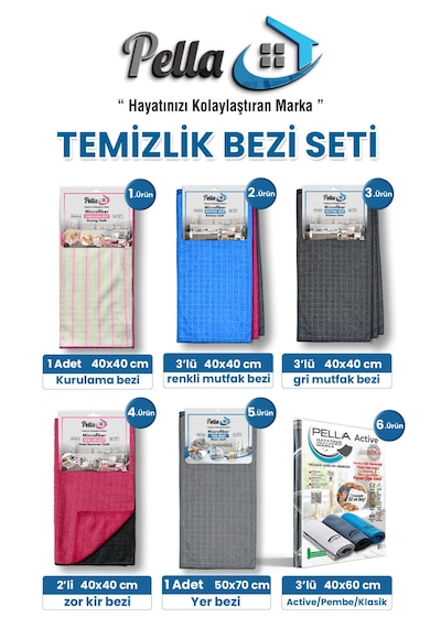 6 Parça Mikrofiber Temizlik Bezi Seti Karışık