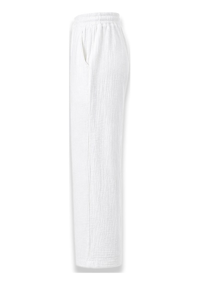 Serseri Jeans Erkek %100 Pamuk Müslin Pantolon Lastikli Bel Bağcıklı Rahat Kalıp Günlük Yazlık Nefes Alan Hafif Dokulu Casual Pantolon Beyaz