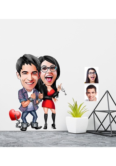 Kişiye Özel Sevgililer Karikatürlü Duvar Sticker 50X70CM 1