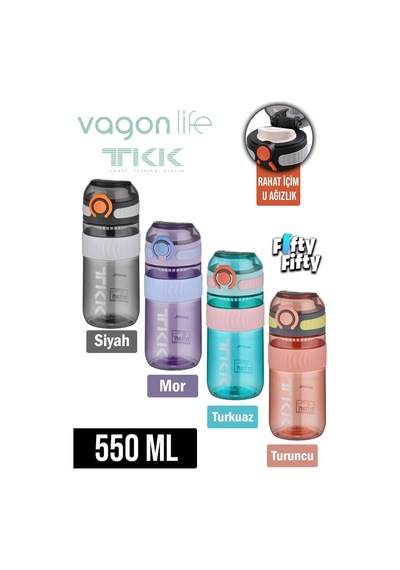 Tkk 550 Ml Rahat İçim U Ağızlı Bpa İçermeyen Taşıma Kulplu Tritan Su Matarası Fftkk1016-550ml 001