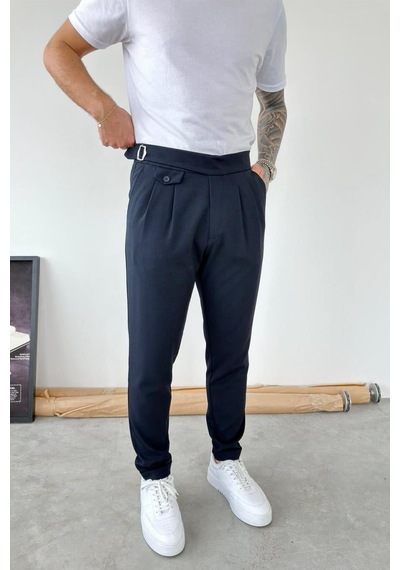 Lacivert Kemer Detaylı Regular Fit Kumaş Pantolon