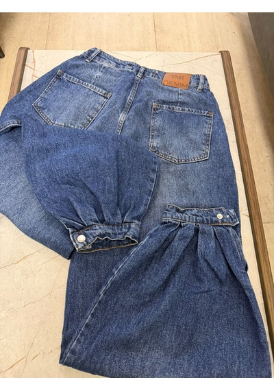 Ymr Moda Mavi Paça Çıtçıt Detaylı Salaş Kadın Jeans Kot Pantolon 26613-24/32