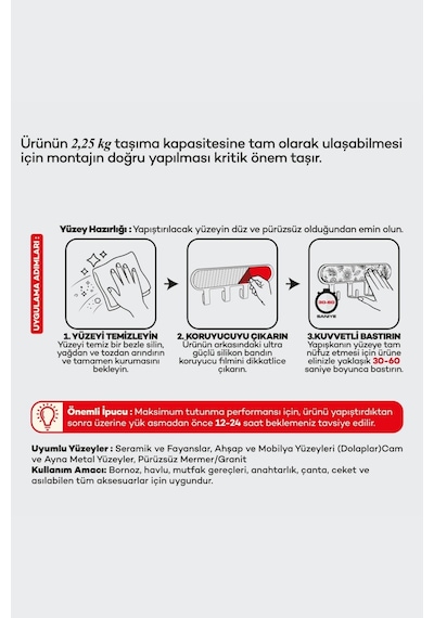 İronika Metal 4 Kancalı Yapışkanlı Desenli Anahtarlık Banyo Mutfak Havlu Askısı Kırmızı