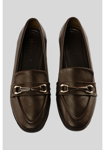 Kadın Loafer Gold Tokalı Günlük Ayakkabı Elio Kahverengi Kahverengi