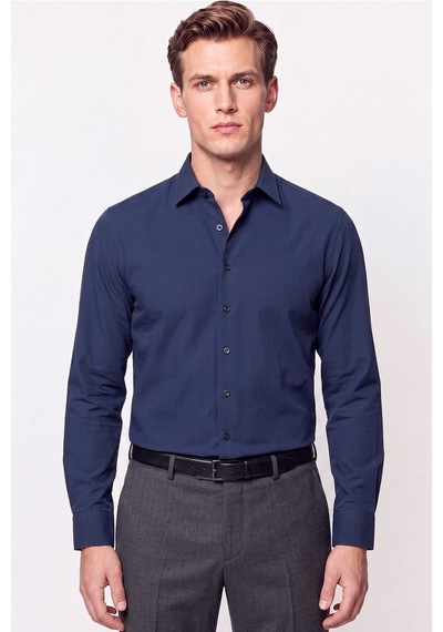 Slim Fit Modal Kumaş Lacivert Gömlek G 1609