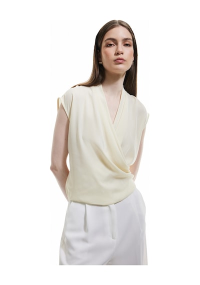 Koton Krep Kumaş Drape Detaylı Kolsuz Kruvaze Bluz Ekru 5sak60202pw Ekru