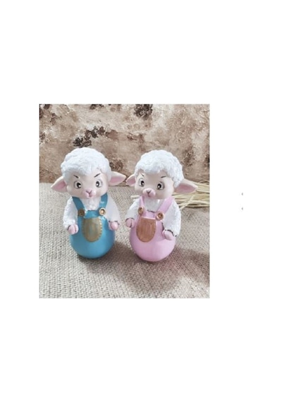 El Yapım Dekoratif Kuzu Seti,pembe-mavi Kuzucuk Set 2'li