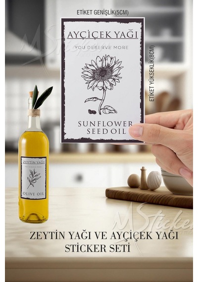 MSticker Yağdanlık Etiketi - Zeytinyağı Ayçiçekyağı Şişesi Etiketi - Sudan Etkilenmez