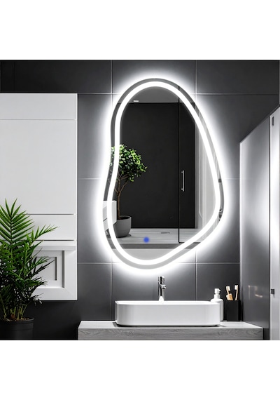 Vornel Beyaz Led'li Lazer Kumlamalı Lavabo & Banyo Aynası Dokunmatik Sensörlü 110 X 70 Cm
