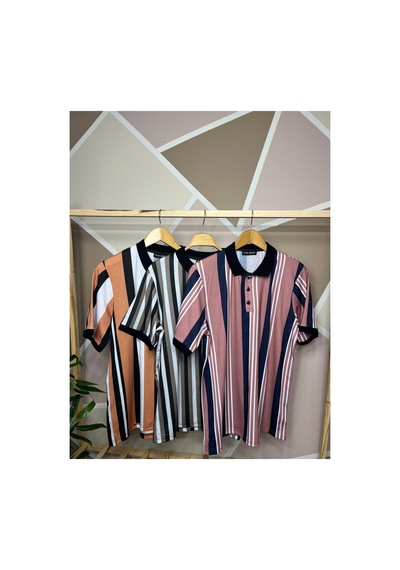 Mfz Giyim Erkek 3'lü Kısa Kollu Slim Fit Polo Yaka Pamuklu Dijital Baskı Desen Likralı Turuncu Pembe T-shirt Turuncu-pembe