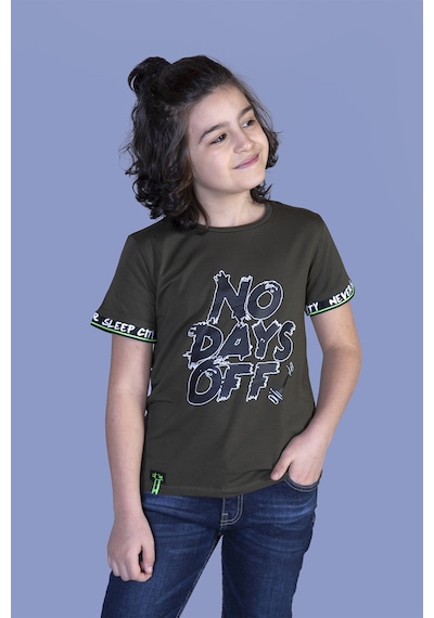Toontoy Kids Toontoy Erkek Çocuk Baskılı Kolları Şerit Detaylı Tişört Haki