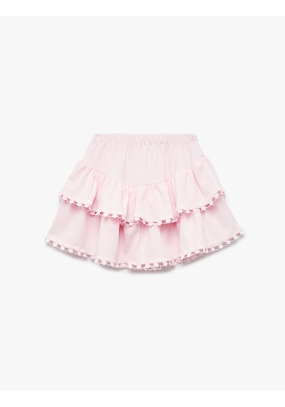 Koton Beli Lastikli Katlı Dantel Detaylı Mini Etek Pembe 5skg70001ek Gül