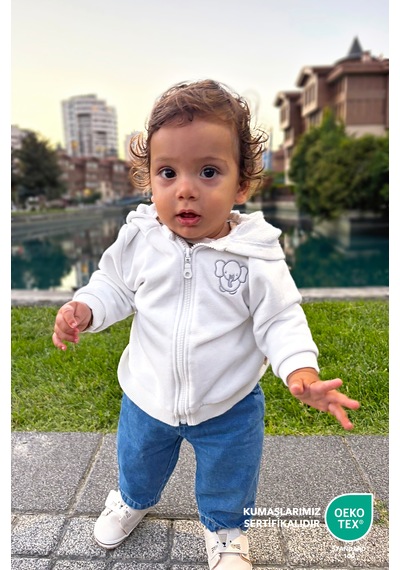 Bebek/cocuk Nakış Detaylı Fermuarlı Sweatshirt Gri
