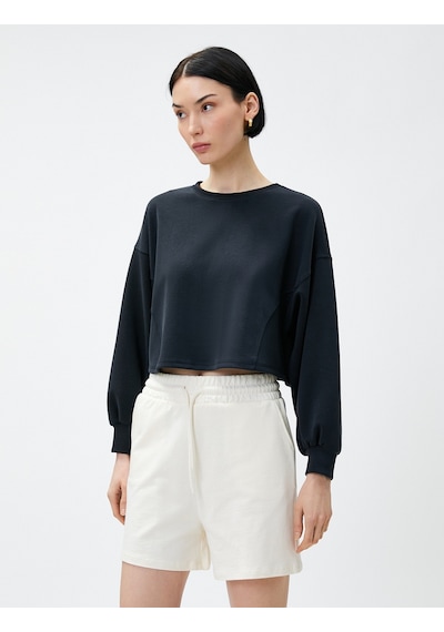 Koton Crop Sweatshirt Modal Karışımlı Siyah 3sak10090ek Siyah