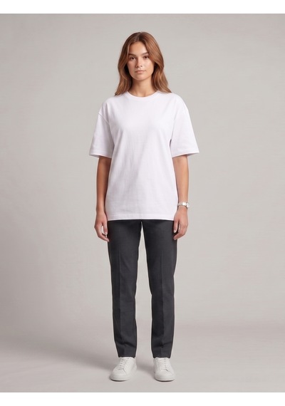 Smalltouch Unisex Oversize Yumuşak Dokulu Basic Bisiklet Yaka Tişört Beyaz