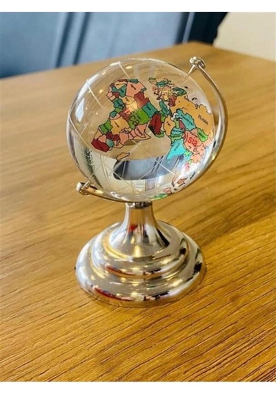 Mini Kristal Renkli Cam Dünya Küresi 5 Cm Çap Ayaklı Kristal Cam