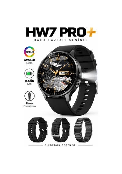 Hw7 Pro+ Akıllı Saat 1.46" Hd Ekran Bluetooth Arama Uzun Pil Ömrü Sesli Asistan Su Geçirmez Siyah