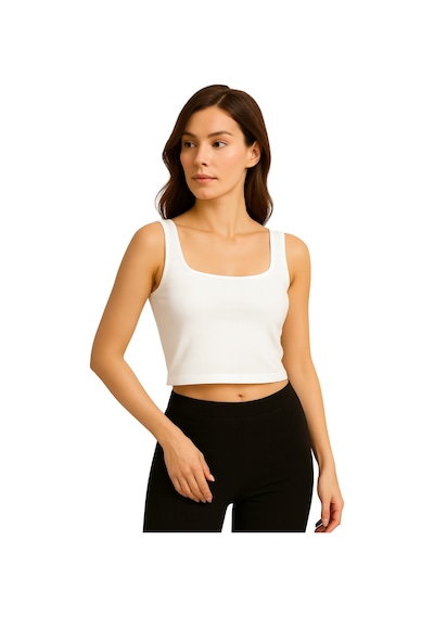 İngegno Body Kadın %95 Viskon Ring Örme Kumaş Kare Yaka Askılı Body Beyaz