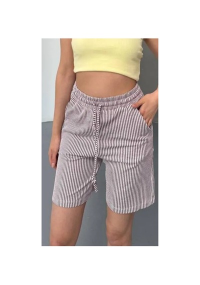 Thiff Gymwear Yandan Cepli Beli Bağcıklı Su Yolu Kadın Çizgili Şort Kırmızı