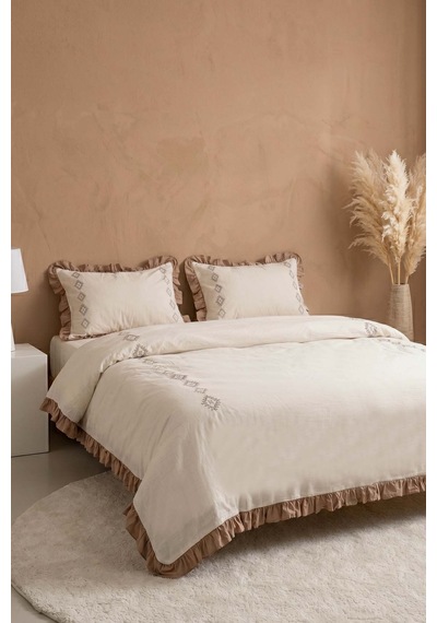 Damask Flora %100 Pamuklu Nevresim Takımı - 4 Parça Bej